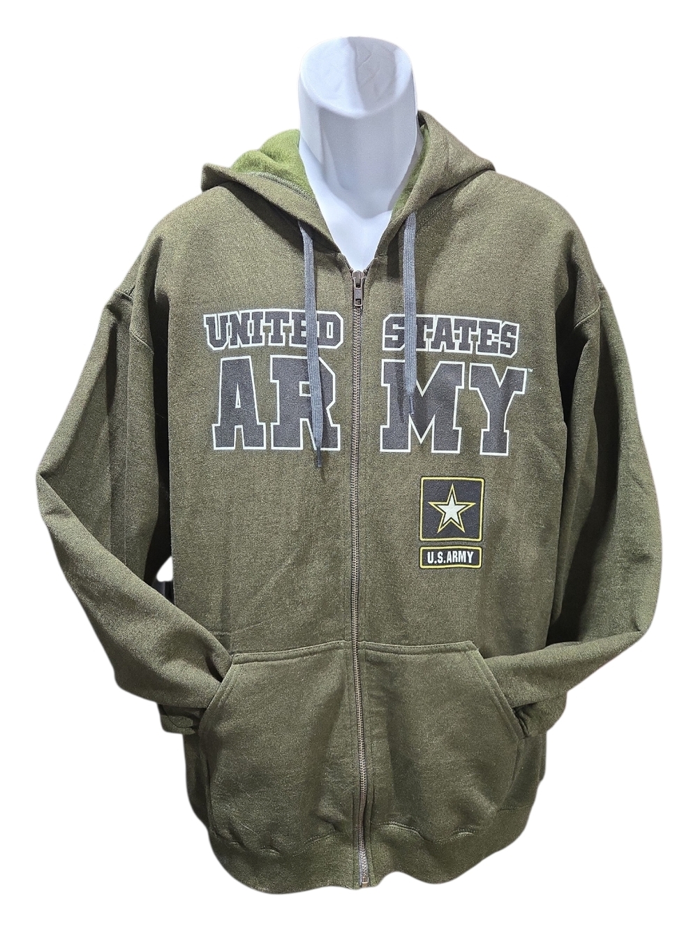 U.S. Army Olive Green Full Zip Hoodie - United States ARMY Logo Men's Size Large